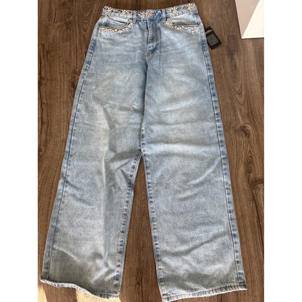 BLANKNYC The Franklin Ribcage Wide Leg Embellished Jeans Light Wash 30 NWT